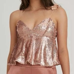 Something Navy rosegold sequin top NWT M